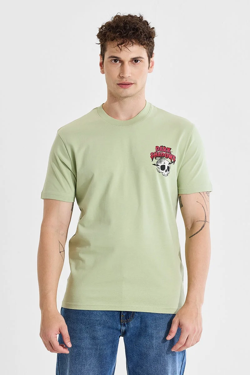 سنيتش تيشيرت ضيق بطبعة جرافيك بلون أخضر فاتح وظل داكن